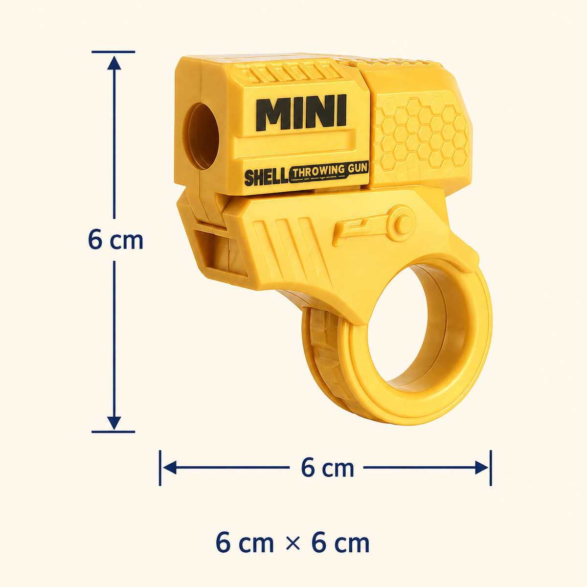 Mini shell-ejecting ring blaster measuring 6 cm by 6 cm